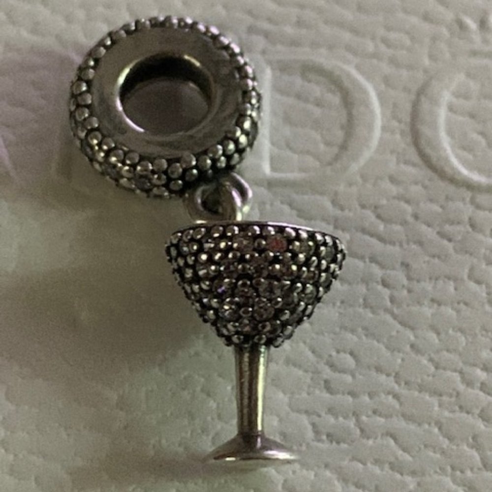 Authentic Pandora Pavé Cocktail Glass Dangle Charm  #791535CZ